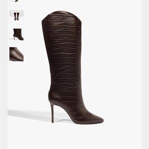 SCHUTZ Dark Brown Croc-Embossed Heeled Knee High Boots